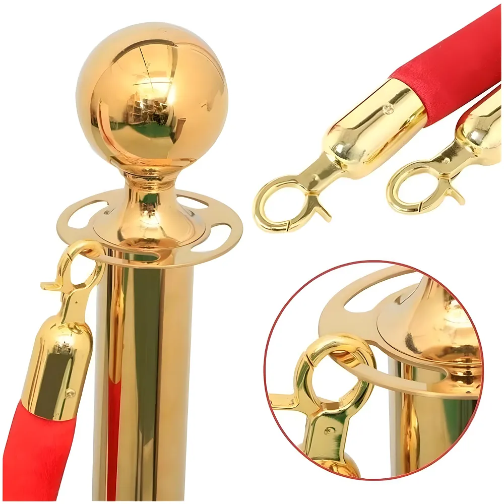 Thick Red Gold Velvet Rope Stanchion Rope, 5-Foot Crowd Control Barriers with Polished Gold Hooks Queue Manager Divider For Clubs Banks Events Partit Premium