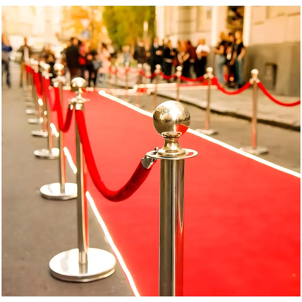 Thick Red Gold Velvet Rope Stanchion Rope, 5-Foot Crowd Control Barriers with Polished Gold Hooks Queue Manager Divider For Clubs Banks Events Partit Premium