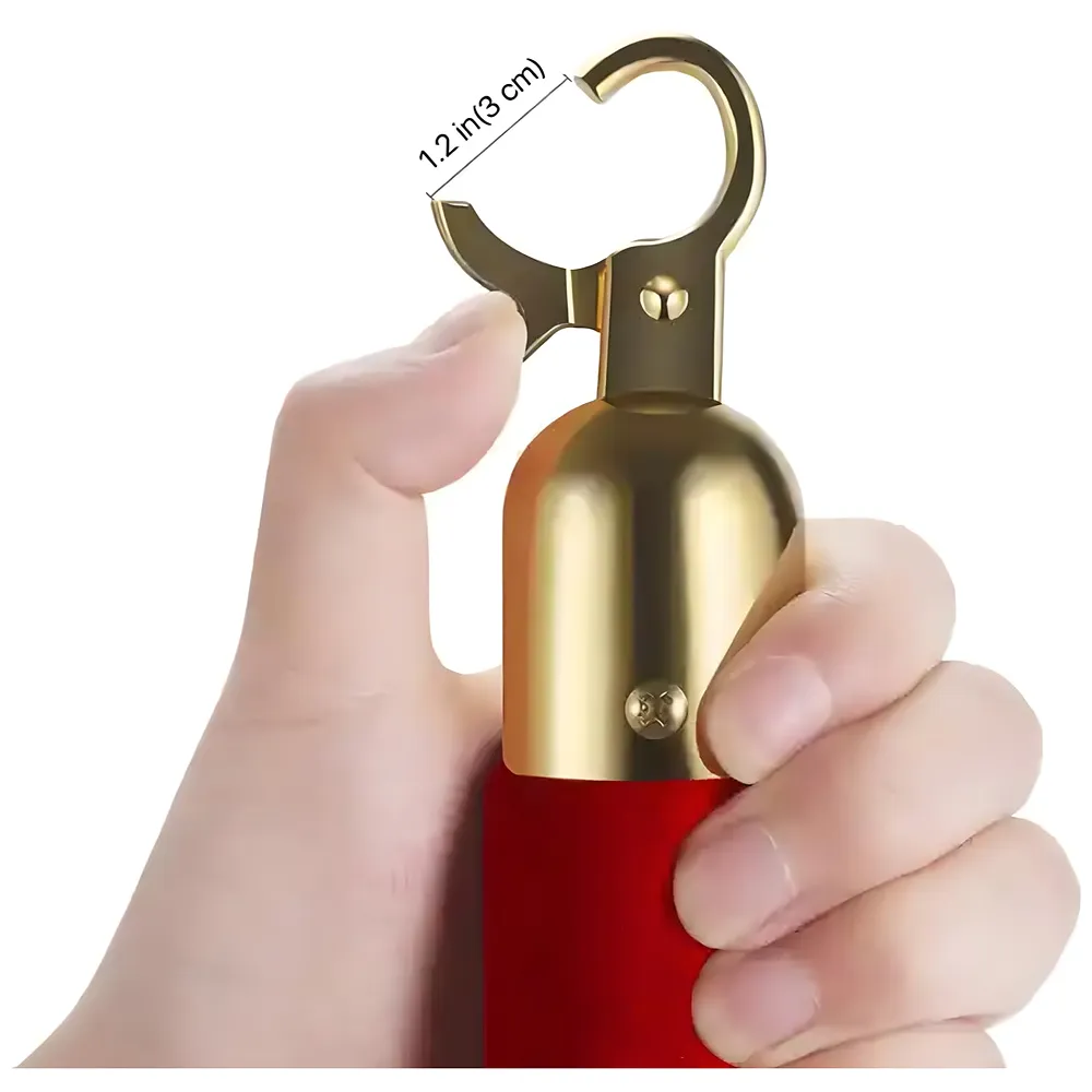 Thick Red Gold Velvet Rope Stanchion Rope, 5-Foot Crowd Control Barriers with Polished Gold Hooks Queue Manager Divider For Clubs Banks Events Partit Premium