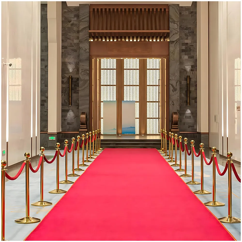 Premium Thick Red Gold Velvet Rope Stanchion Rope, 5-Foot Crowd Control Barriers with Polished Gold Hooks Queue Manager Divider For Clubs Banks Events