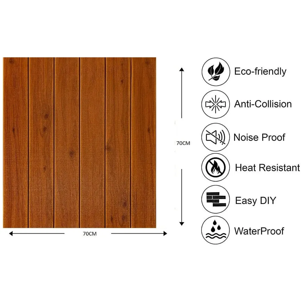 Wood Foam Wall Paper, 3D Wooden Wall Stickers Self-Adhesive Panel Decal PE Wallpaper - Peel and Stick Wall Panels