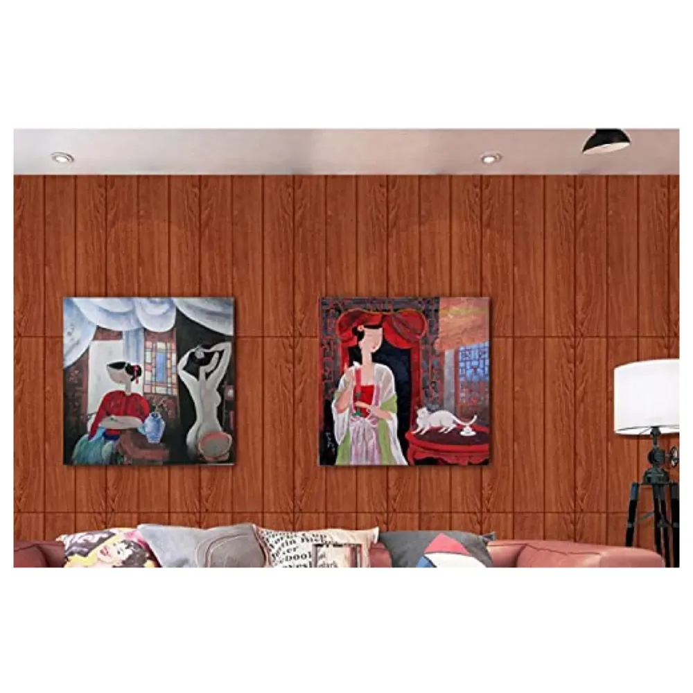 Wood Foam Wall Paper, 3D Wooden Wall Stickers Self-Adhesive Panel Decal PE Wallpaper - Peel and Stick Wall Panels
