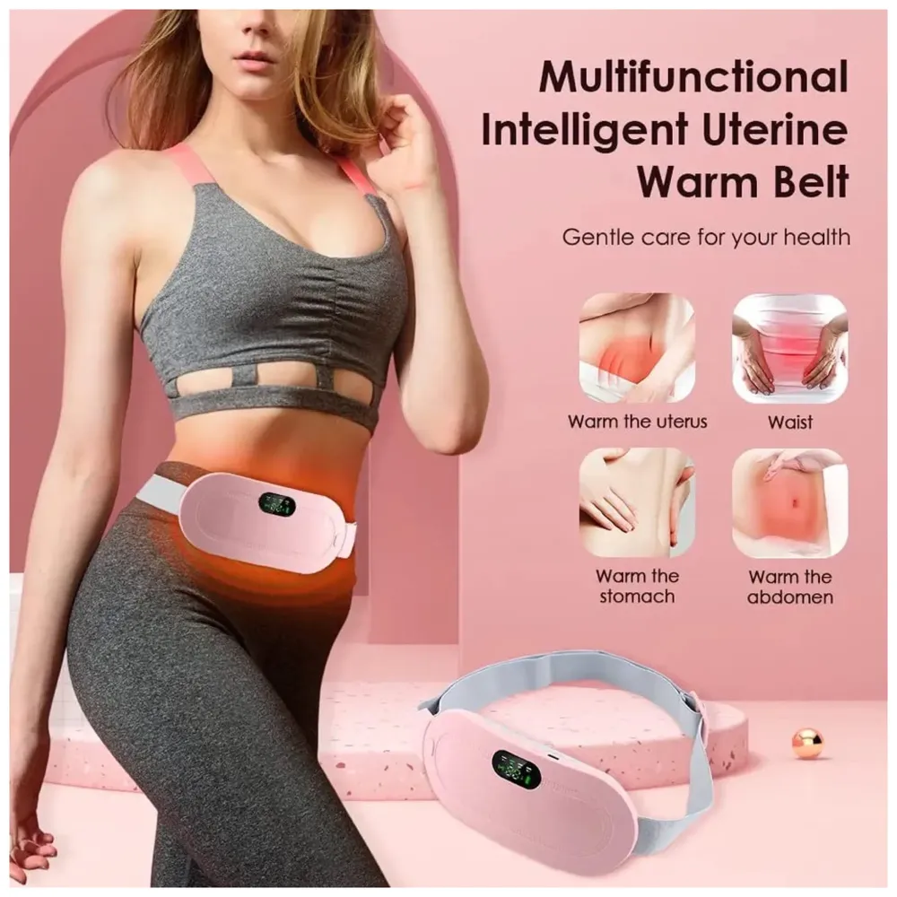 Cordless Menstrual Corded Electric Heating Pad Vibrating Massager For Period Back Pain, 3-Speed Heating & 4-Speed Vibration Modes, Pink - 2
