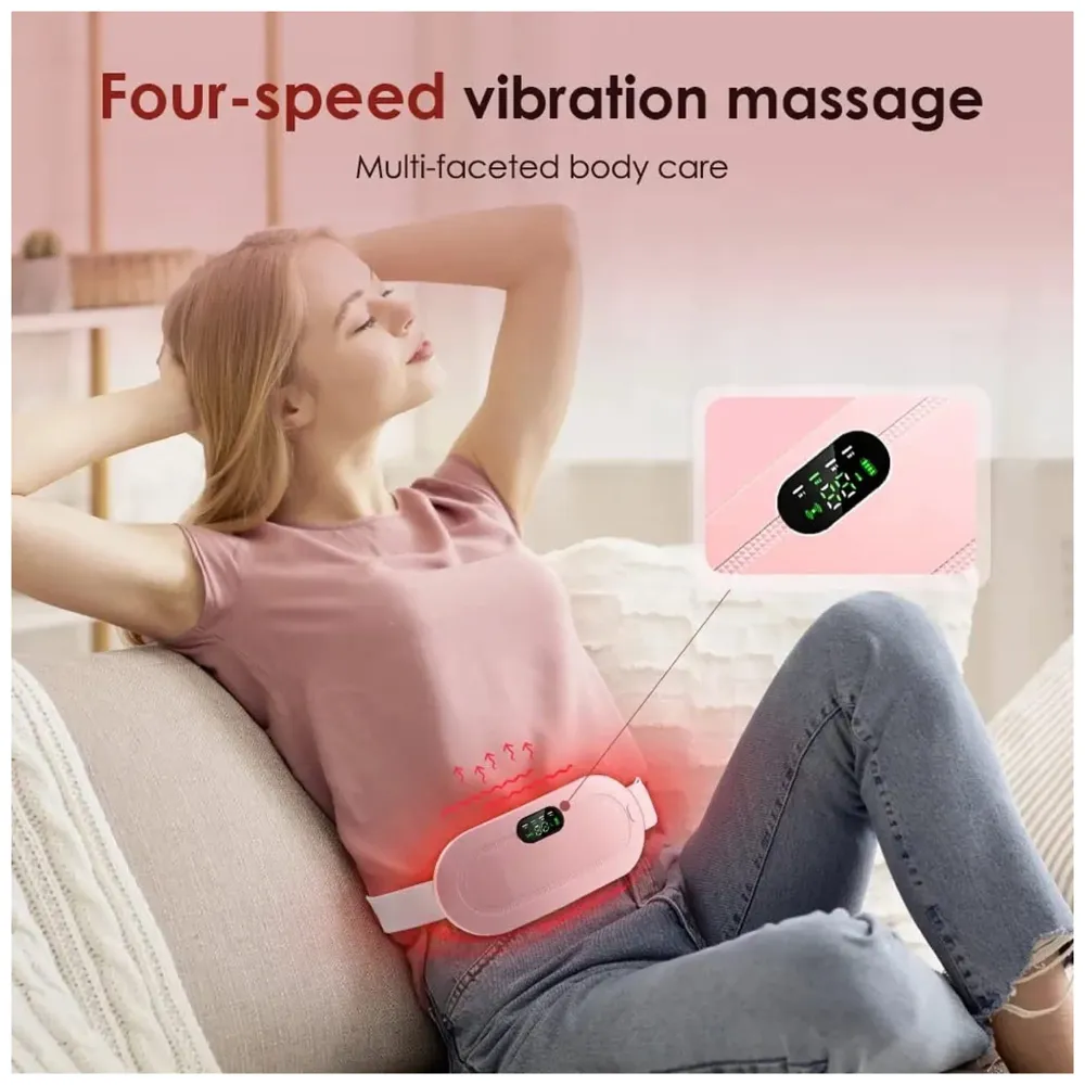 Cordless Menstrual Corded Electric Heating Pad Vibrating Massager For Period Back Pain, 3-Speed Heating & 4-Speed Vibration Modes, Pink - 3