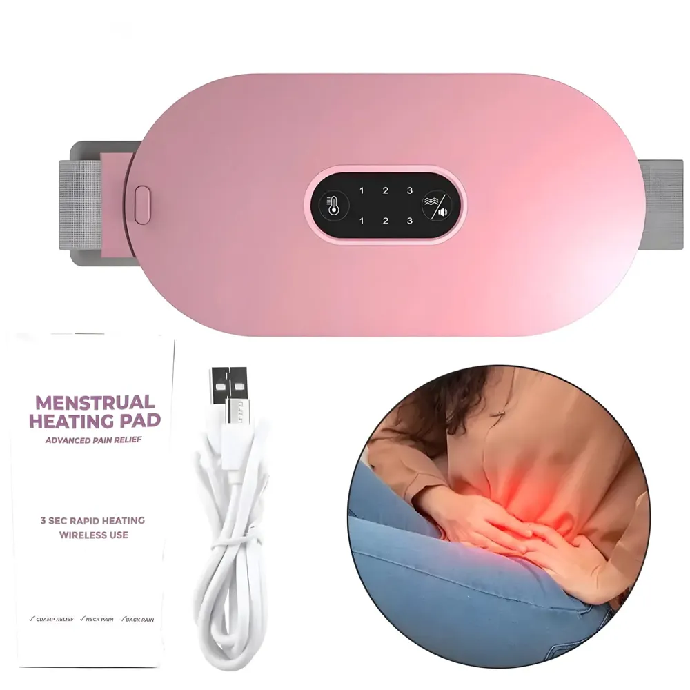 Cordless Menstrual Corded Electric Heating Pad Vibrating Massager For Period Back Pain, 3-Speed Heating & 4-Speed Vibration Modes, Pink