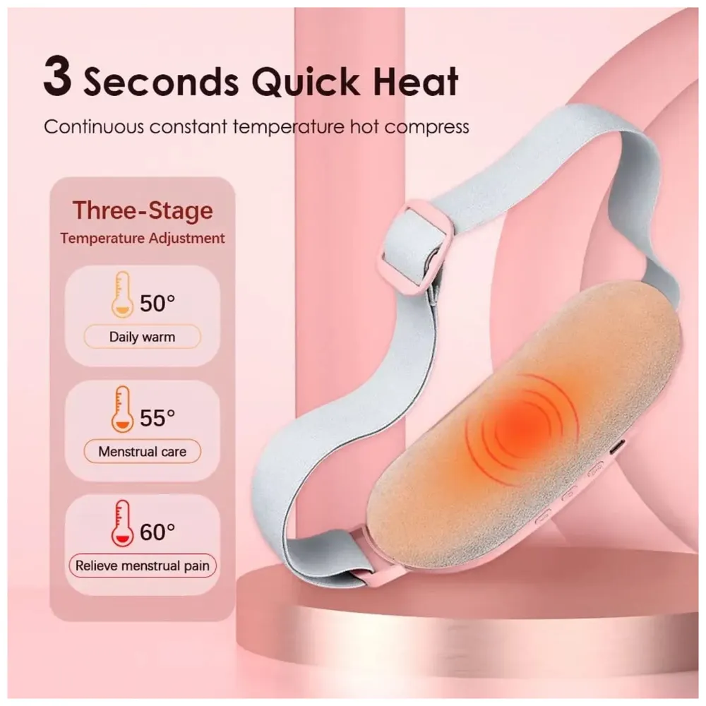 Cordless Menstrual Corded Electric Heating Pad Vibrating Massager For Period Back Pain, 3-Speed Heating & 4-Speed Vibration Modes, Pink