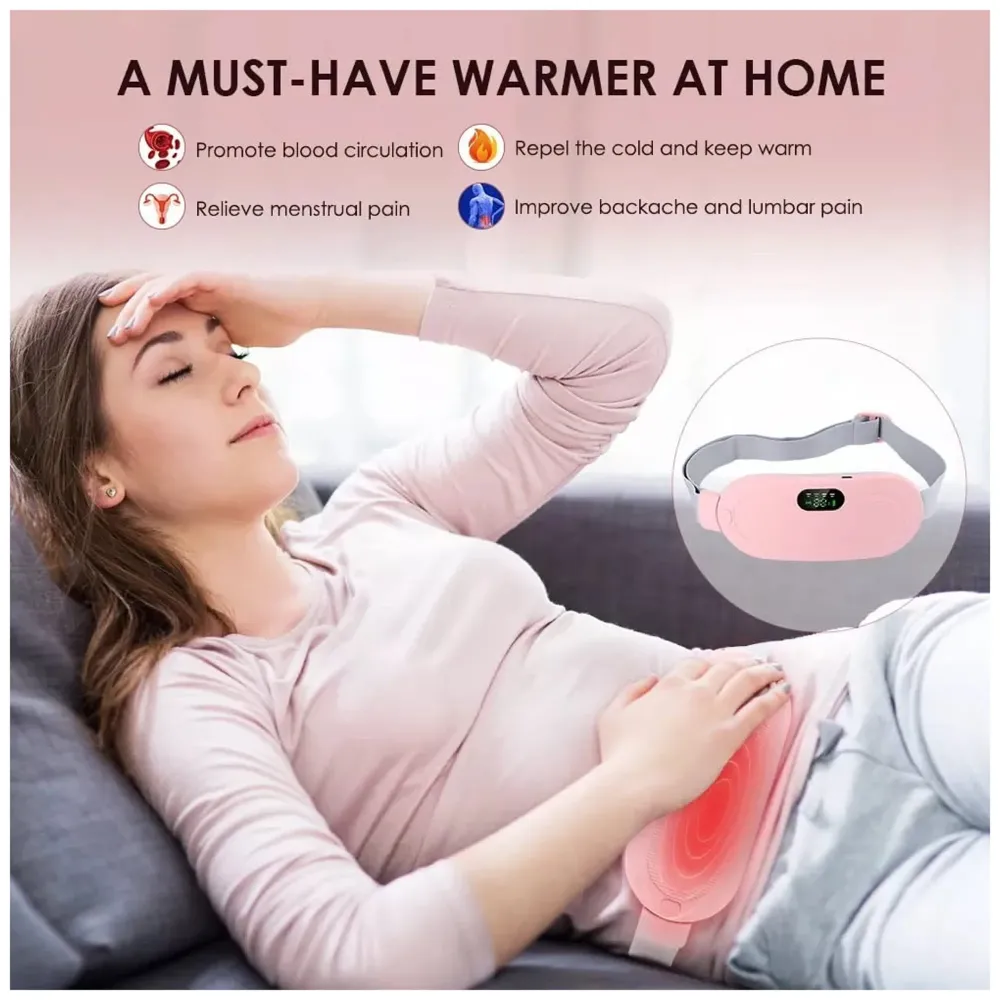 Cordless Menstrual Corded Electric Heating Pad Vibrating Massager For Period Back Pain, 3-Speed Heating & 4-Speed Vibration Modes, Pink