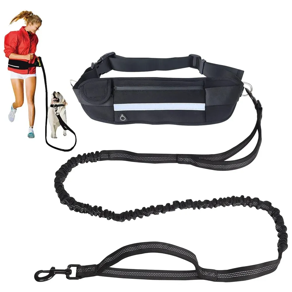 Waist Dog Leash Hands Free Extendable Dogs Running Waist Leash for Running Walking Jogging Adjustable Waist Belt.