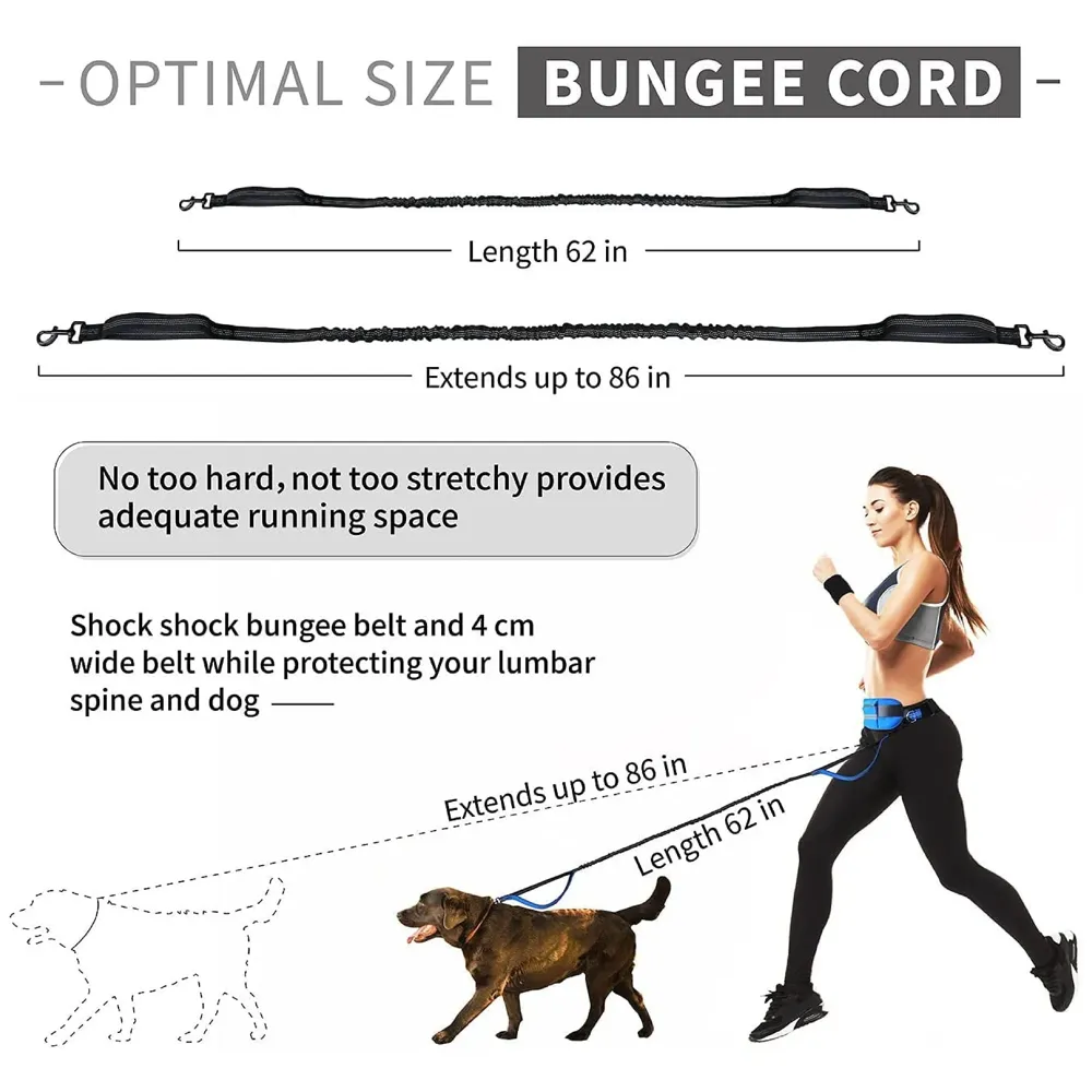 Waist Dog Leash Hands Free Extendable Dogs Running Waist Leash for Running Walking Jogging Adjustable Waist Belt.