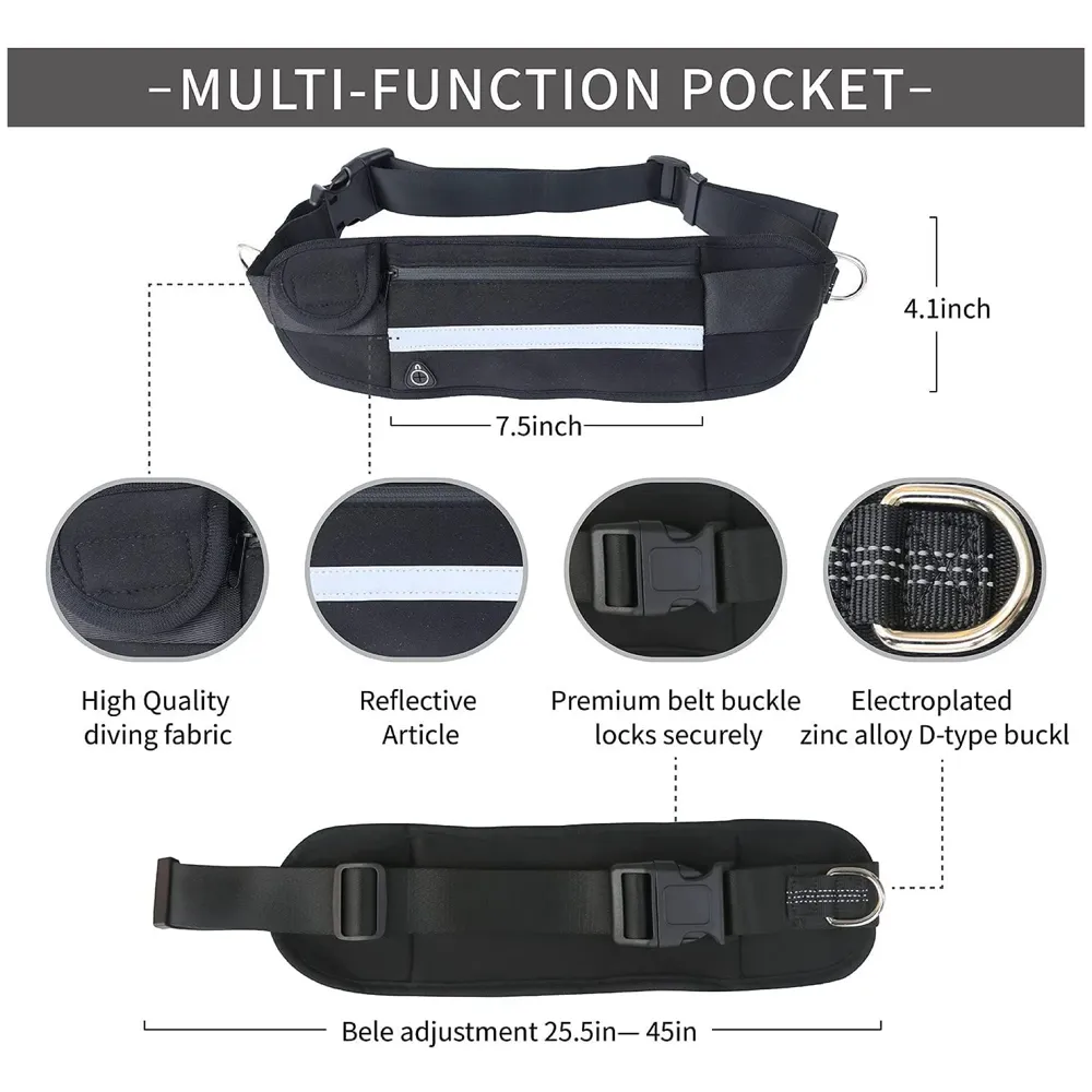Waist Leash Hands Free Dog Leash Extendable Bungee Dogs Running Walking Jogging Adjustable Waist Belt.