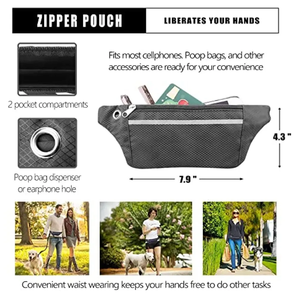 Waist Leash Hands Free Dog Leash Extendable Bungee Dogs Running Walking Jogging Adjustable Waist Belt.