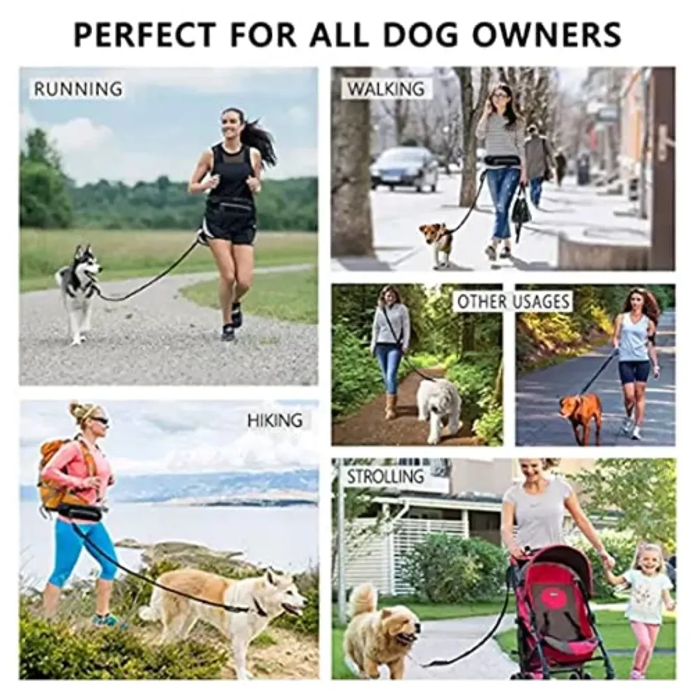 Waist Leash Hands Free Dog Leash Extendable Bungee Dogs Running Walking Jogging Adjustable Waist Belt.