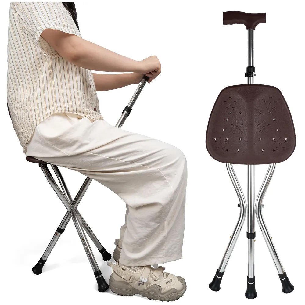GvHomilov Cane with Seat Folding Lightweight,Walking Stick Height Adjustment,Cane Chair for Seniors Balance Supports Up to 330 Pounds,Anti-Slip Walking Stick for Elderly Men, Disabled