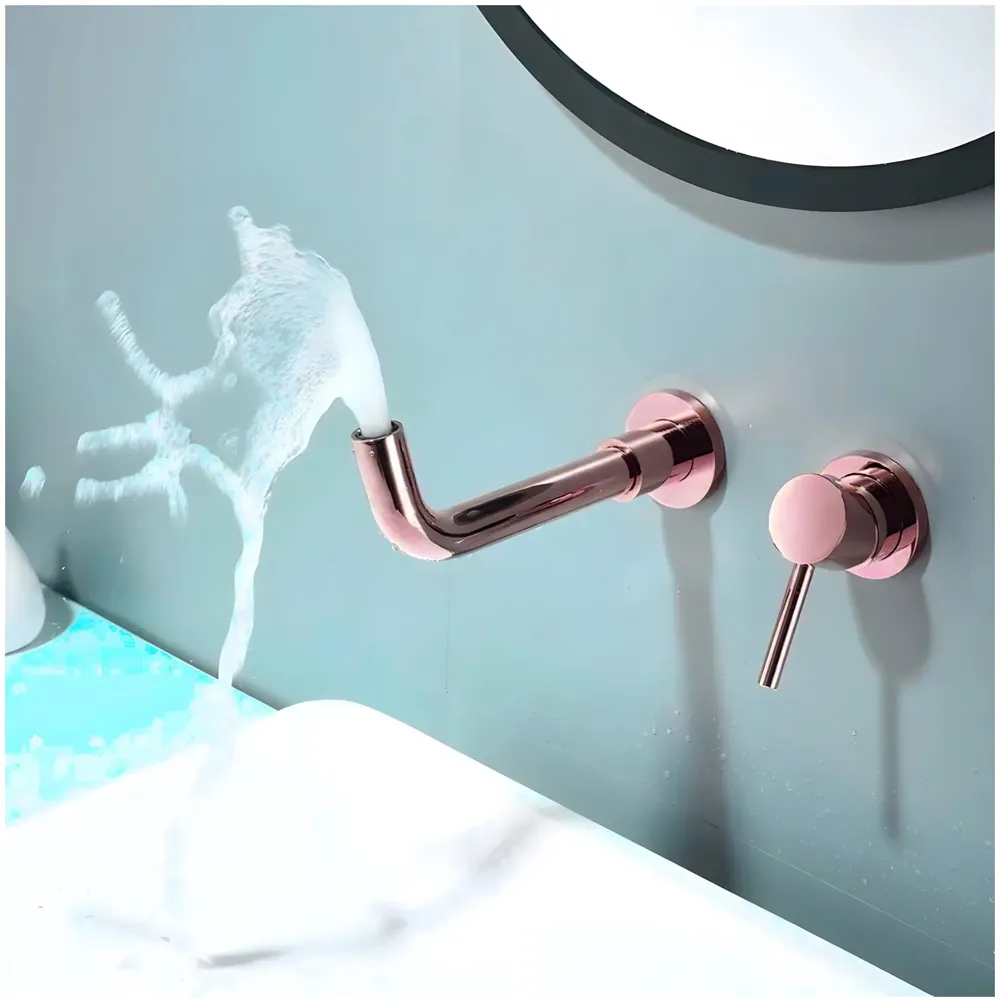 SS Rose Gold Wall Mixer Hot and Cold Basin Tap Faucet Basin Mixer Wall Mounted Mixer with Concealed Parts, for Bathroom Wash Basin -19.5cm