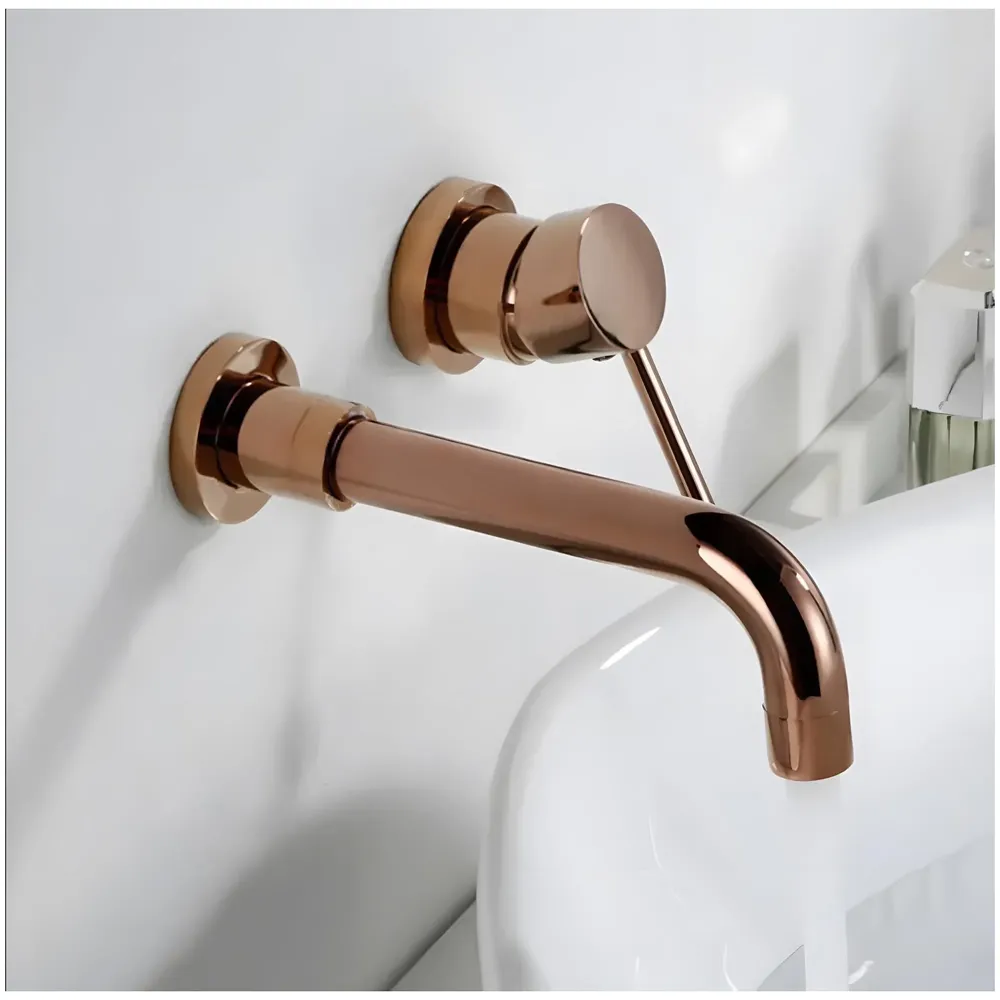 SS Rose Gold Wall Mixer Hot and Cold Basin Tap Faucet Basin Mixer Wall Mounted Mixer with Concealed Parts, for Bathroom Wash Basin -19.5cm