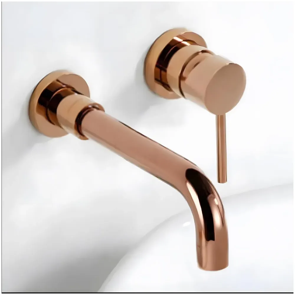 SS Rose Gold Wall Mixer Hot and Cold Basin Tap Faucet Basin Mixer Wall Mounted Mixer with Concealed Parts, for Bathroom Wash Basin -19.5cm