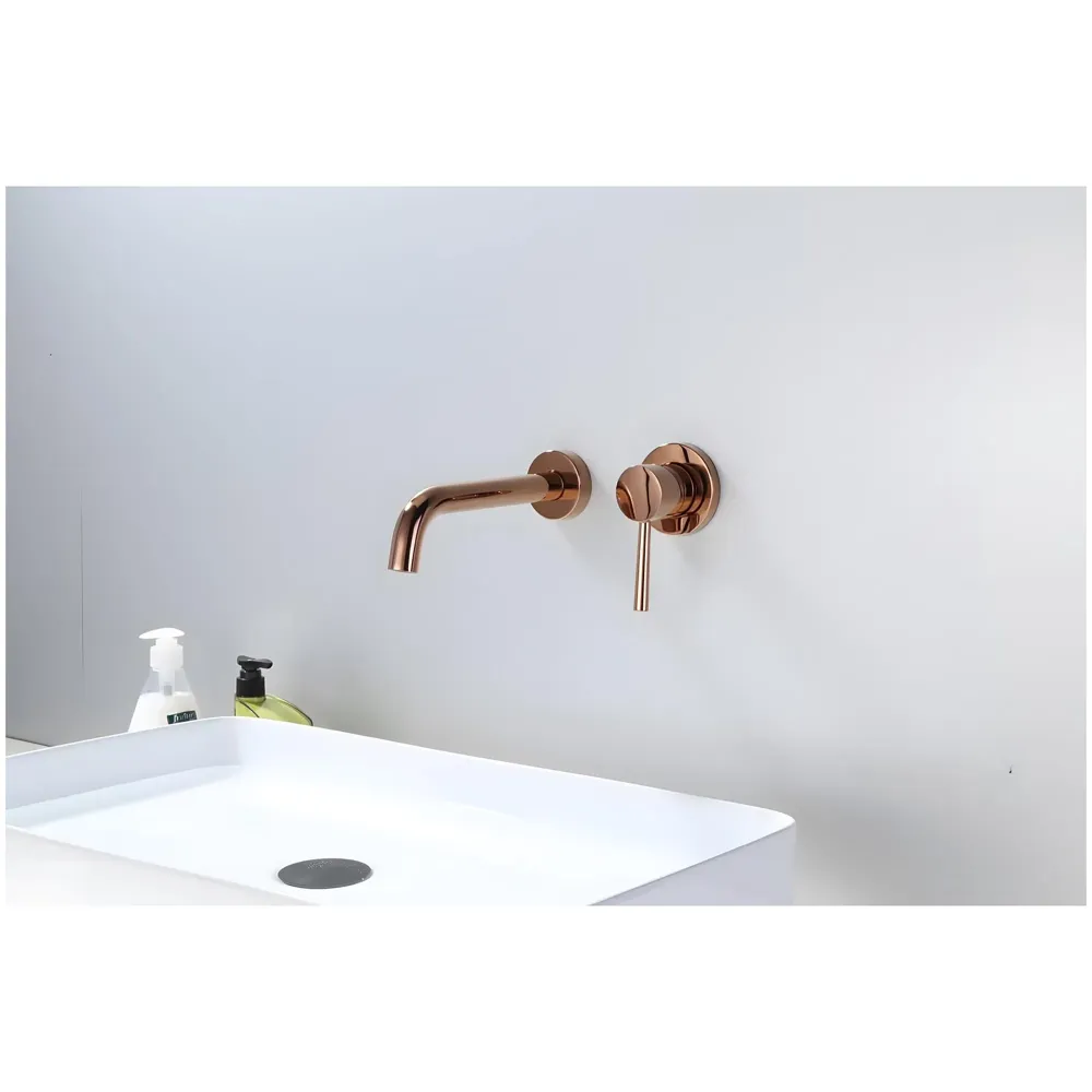 SS Rose Gold Wall Mixer Hot and Cold Basin Tap Faucet Basin Mixer Wall Mounted Mixer with Concealed Parts, for Bathroom Wash Basin -19.5cm