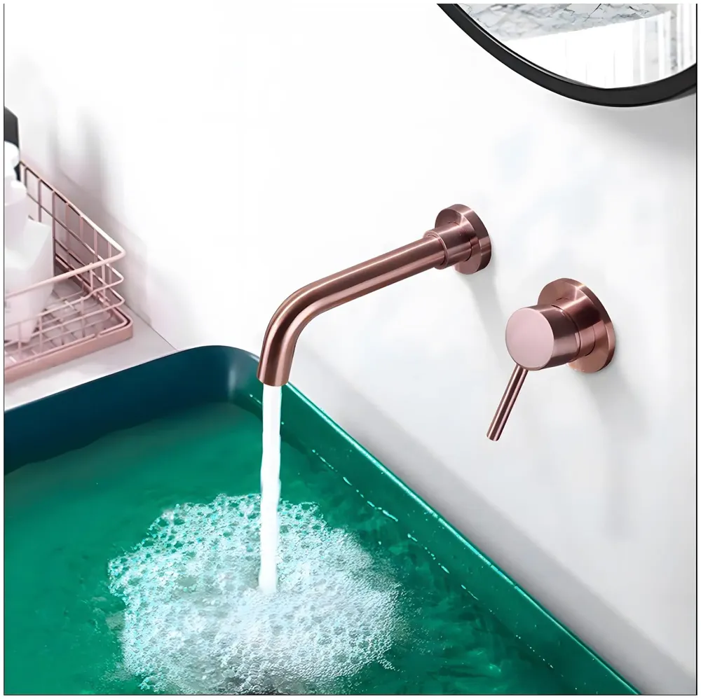 SS Rose Gold Wall Mixer Hot and Cold Basin Tap Faucet Basin Mixer Wall Mounted Mixer with Concealed Parts, for Bathroom Wash Basin -19.5cm
