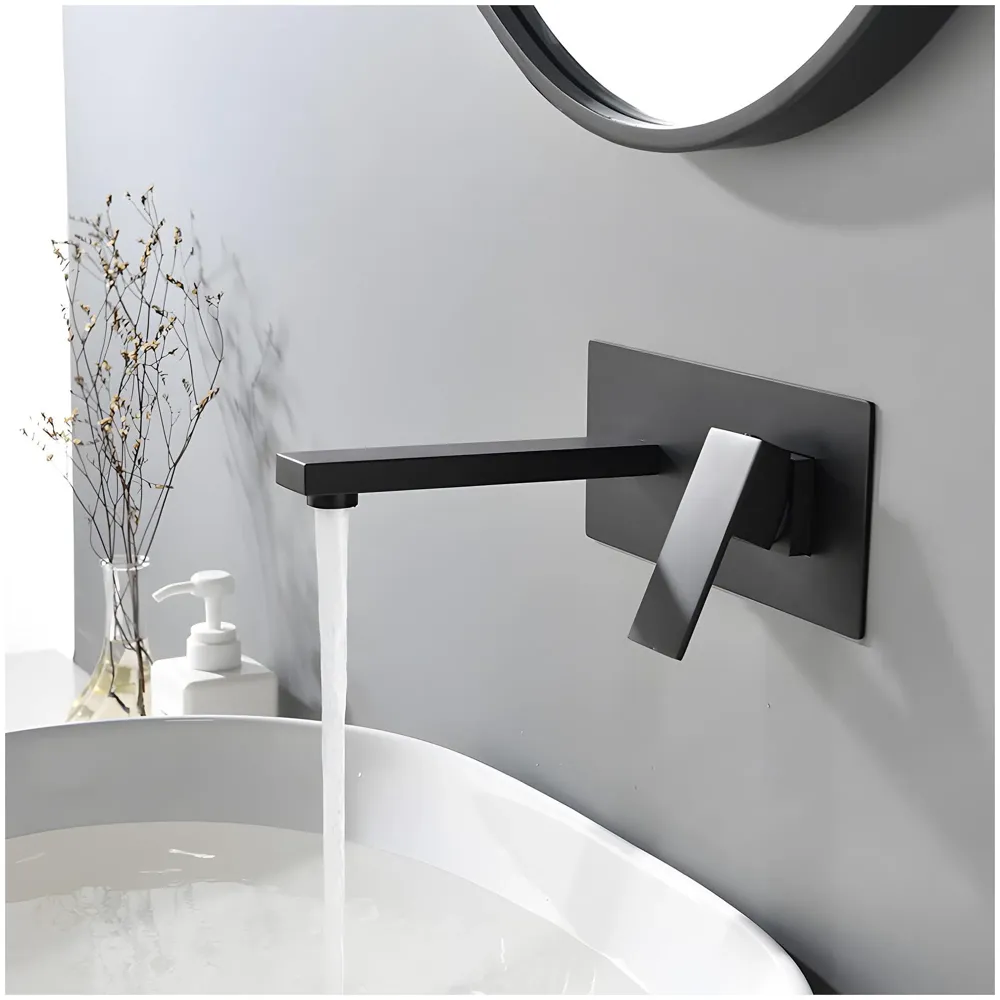 Wall Tap Faucet Black Mixer Hot and Cold Basin Tap Faucet Sink Mixer Black Colour Wall tap Mixer wall Mixer with Concealed Parts