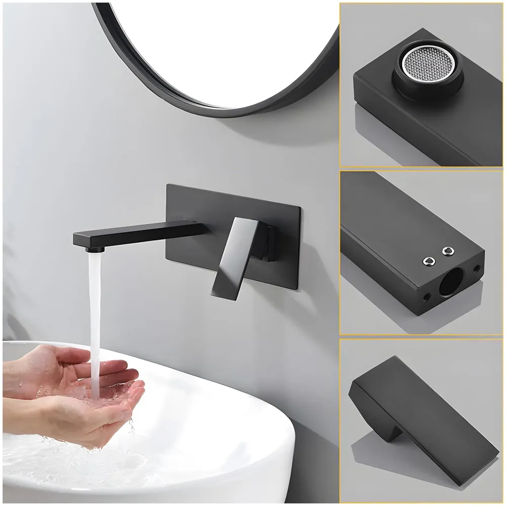 Wall Tap Faucet Black Mixer Hot and Cold Basin Tap Faucet Sink Mixer Black Colour Wall tap Mixer wall Mixer with Concealed Parts