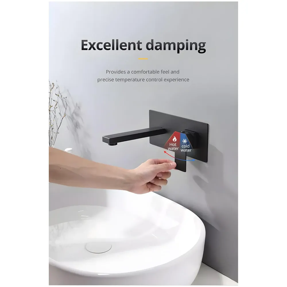 Wall Tap Faucet Black Mixer Hot and Cold Basin Tap Faucet Sink Mixer Black Colour Wall tap Mixer wall Mixer with Concealed Parts