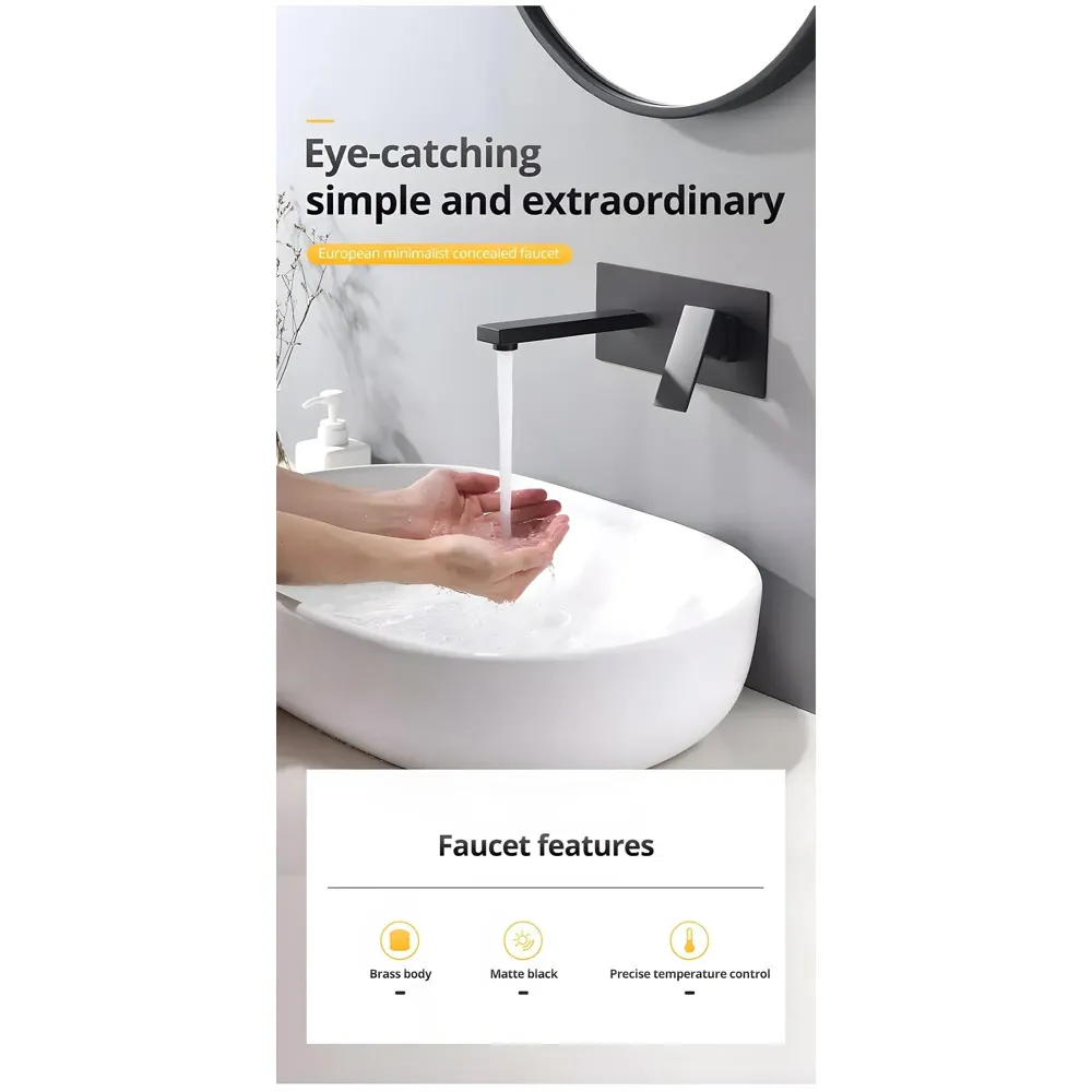 Wall Tap Faucet Black Mixer Hot and Cold Basin Tap Faucet Sink Mixer Black Colour Wall tap Mixer wall Mixer with Concealed Parts