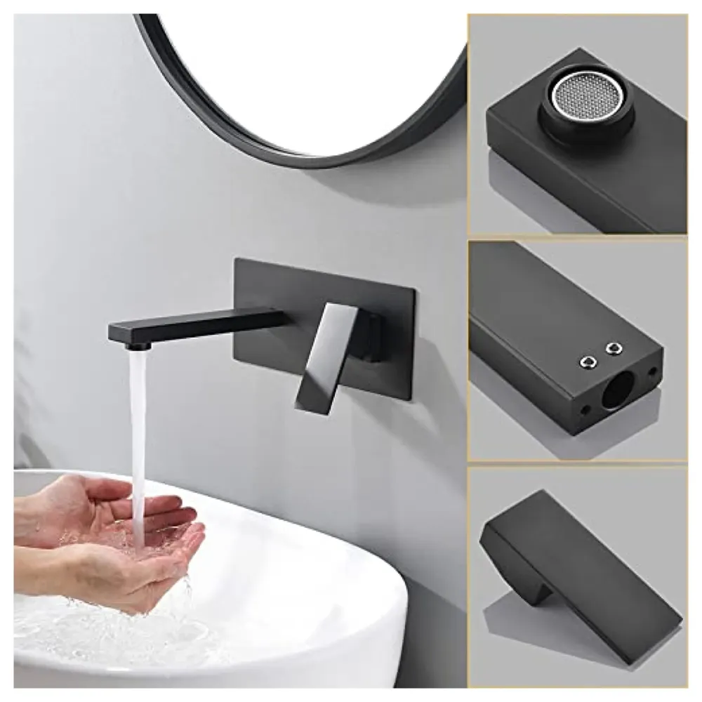 Wall Tap Faucet Black Mixer Hot and Cold Basin Tap Faucet Sink Mixer Black Colour Wall tap Mixer wall Mixer with Concealed Parts