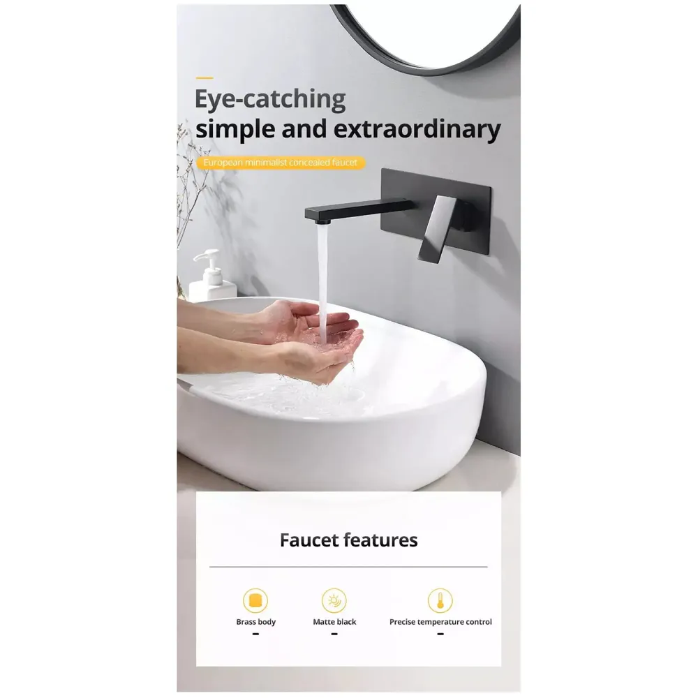 Wall Tap Faucet Black Mixer Hot and Cold Basin Tap Faucet Sink Mixer Black Colour Wall tap Mixer wall Mixer with Concealed Parts
