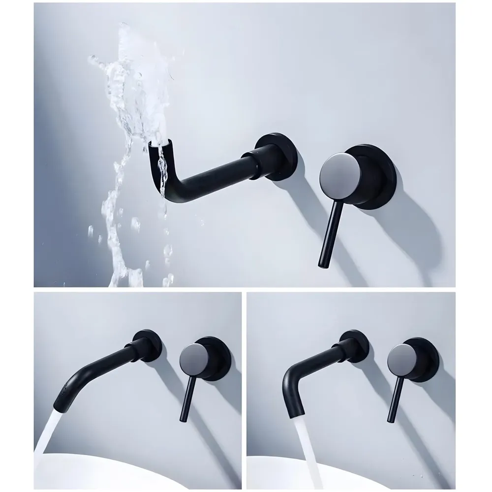 SS Black Mixer Hot and Cold Basin Tap Faucet Basin Mixer Wall Mounted Mixer with Concealed Parts, for Bathroom Wash Basin Matt Black -19.5cm - 3