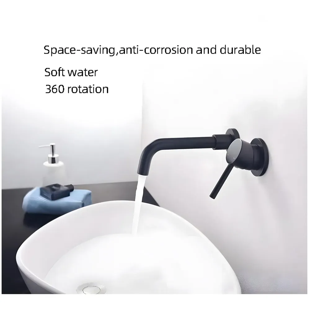 SS Black Mixer Hot and Cold Basin Tap Faucet Basin Mixer Wall Mounted Mixer with Concealed Parts, for Bathroom Wash Basin Matt Black -19.5cm - 8