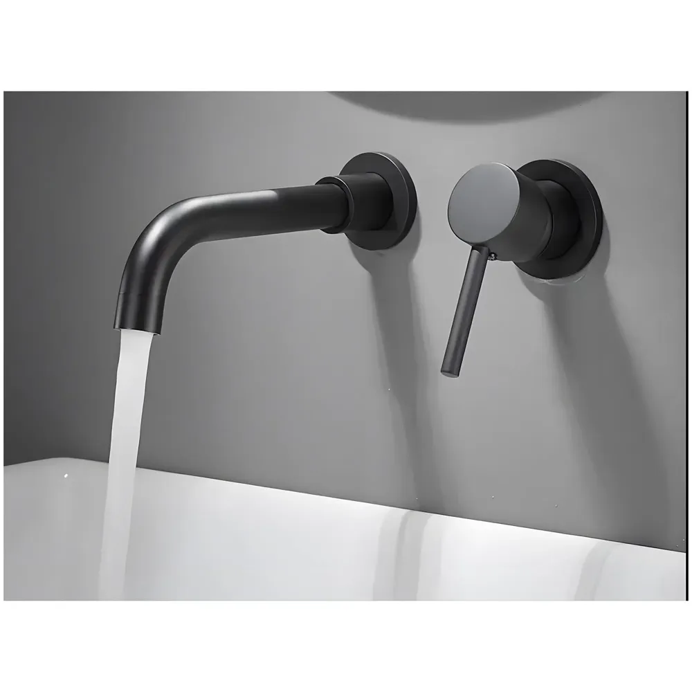SS Black Mixer Hot and Cold Basin Tap Faucet Basin Mixer Wall Mounted Mixer with Concealed Parts, for Bathroom Wash Basin Matt Black -19.5cm