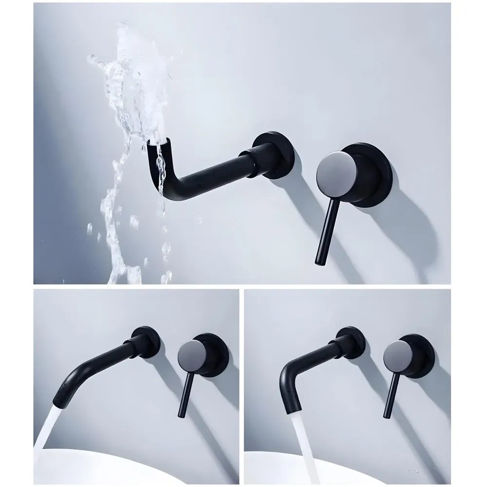 SS Black Mixer Hot and Cold Basin Tap Faucet Basin Mixer Wall Mounted Mixer with Concealed Parts, for Bathroom Wash Basin Matt Black -19.5cm