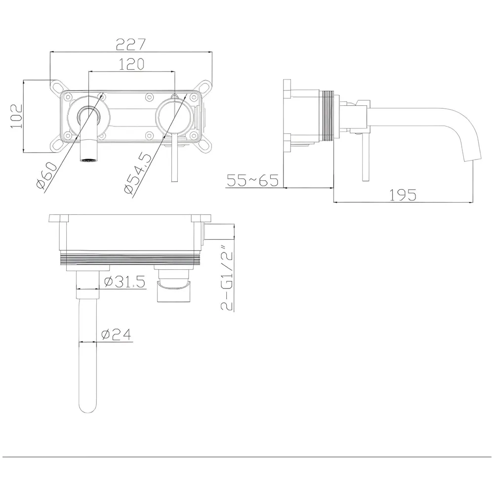 SS Black Mixer Hot and Cold Basin Tap Faucet Basin Mixer Wall Mounted Mixer with Concealed Parts, for Bathroom Wash Basin Matt Black -19.5cm