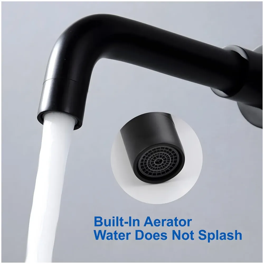 SS Black Mixer Hot and Cold Basin Tap Faucet Basin Mixer Wall Mounted Mixer with Concealed Parts, for Bathroom Wash Basin Matt Black -19.5cm