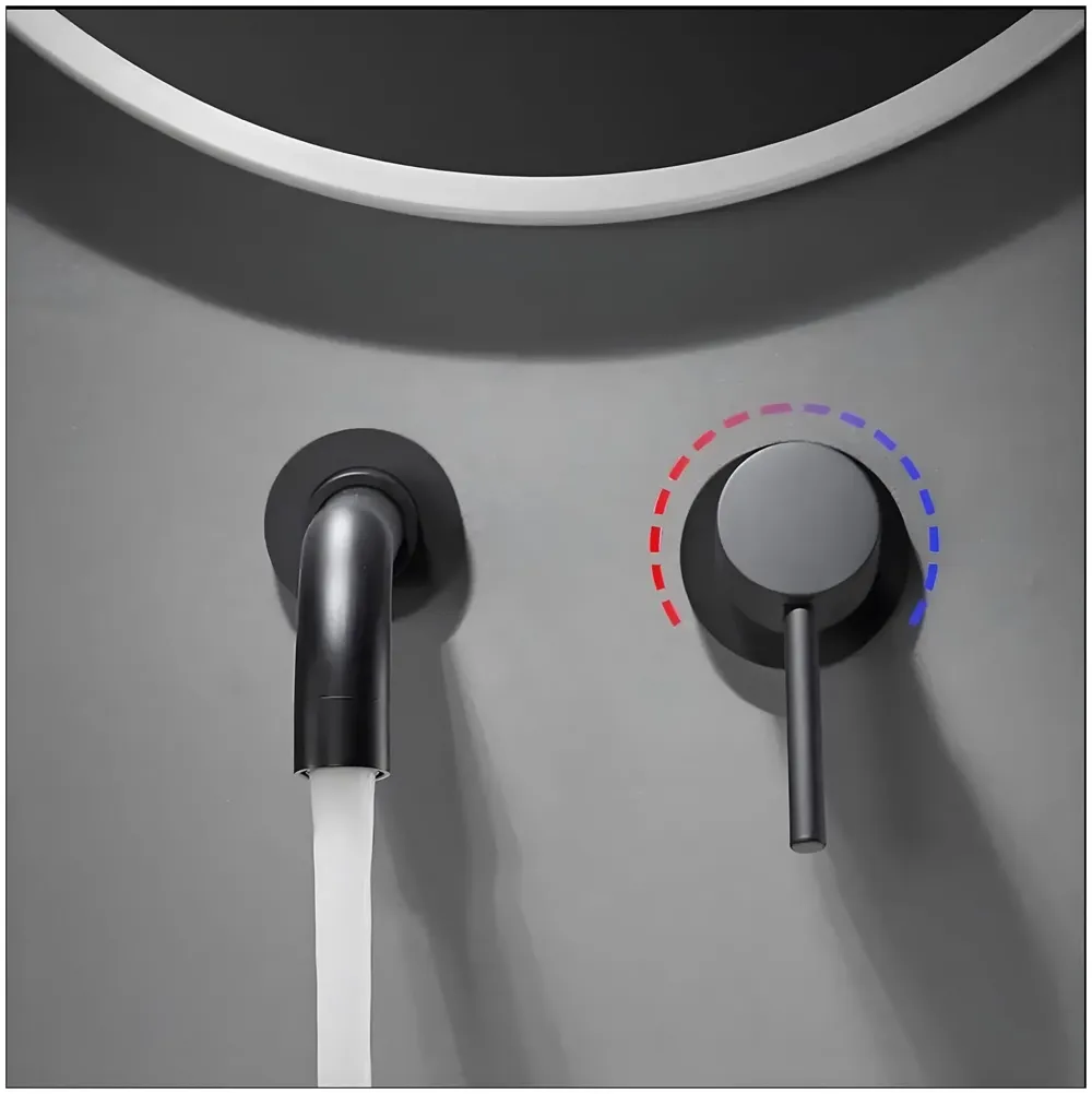 SS Black Mixer Hot and Cold Basin Tap Faucet Basin Mixer Wall Mounted Mixer with Concealed Parts, for Bathroom Wash Basin Matt Black -19.5cm