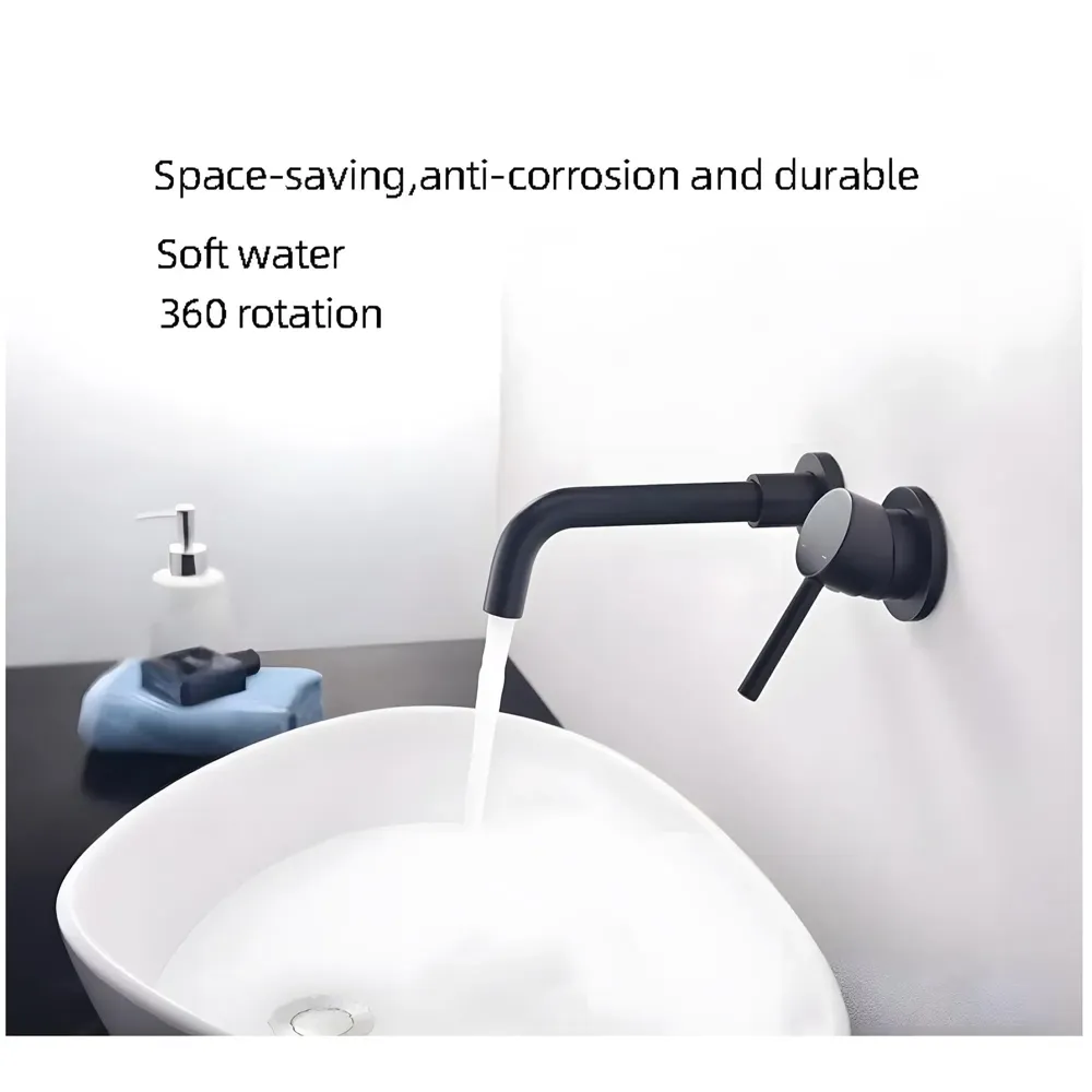 SS Black Mixer Hot and Cold Basin Tap Faucet Basin Mixer Wall Mounted Mixer with Concealed Parts, for Bathroom Wash Basin Matt Black -19.5cm