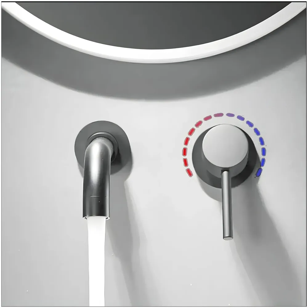 Dark Grey Wall Basin Tap Hot and Cold Basin Tap Faucet Basin Mixer Wall Mounted Mixer with Concealed Parts, for Bathroom Wash Basin Matt Grey -19.5cm