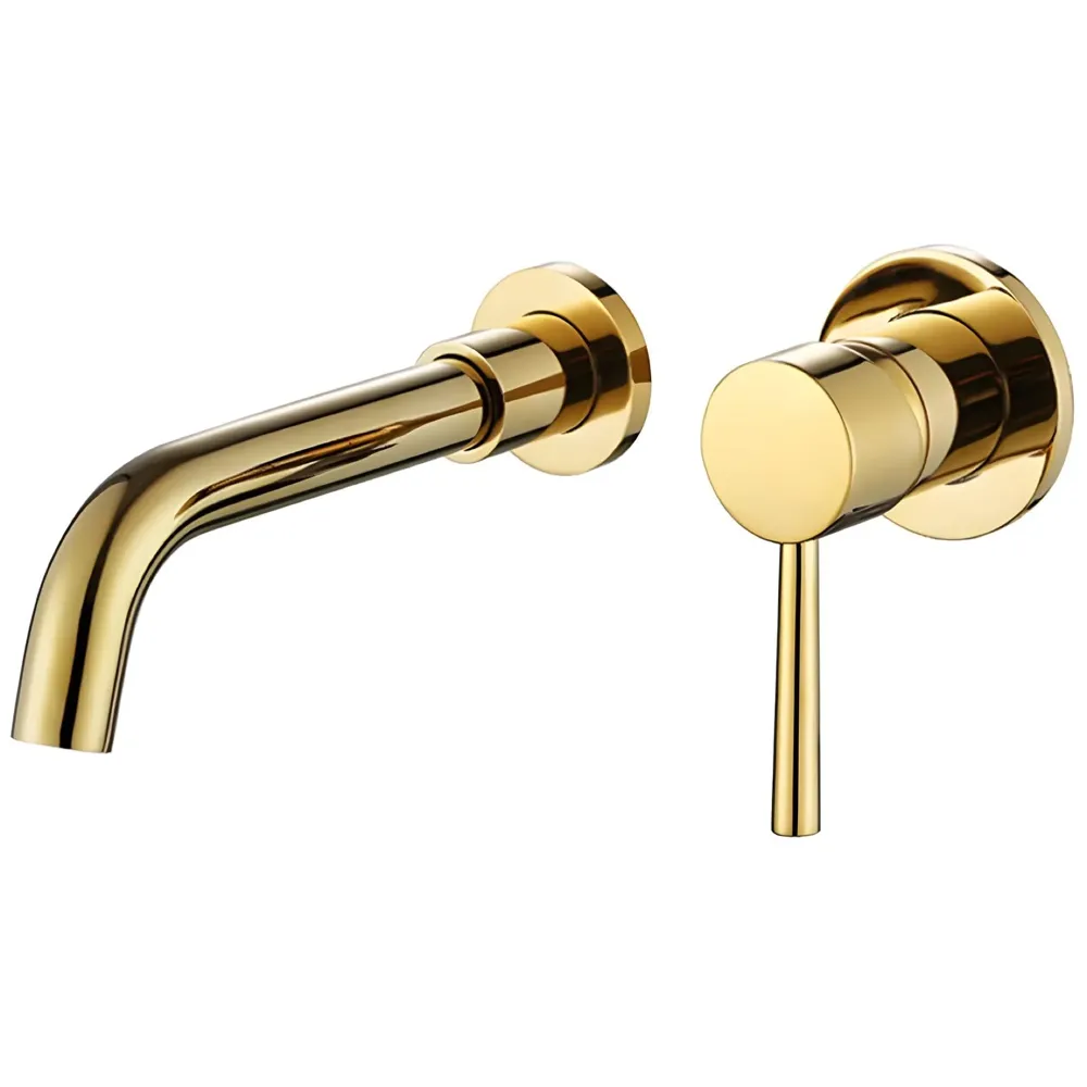 SS Gold Wall Mixer Hot and Cold Basin Tap Faucet Basin Mixer Wall Mounted Mixer with Concealed Parts, for Bathroom Wash Basin -19.5cm