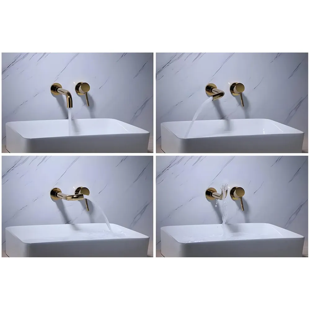 SS Gold Wall Mixer Hot and Cold Basin Tap Faucet Basin Mixer Wall Mounted Mixer with Concealed Parts, for Bathroom Wash Basin -19.5cm