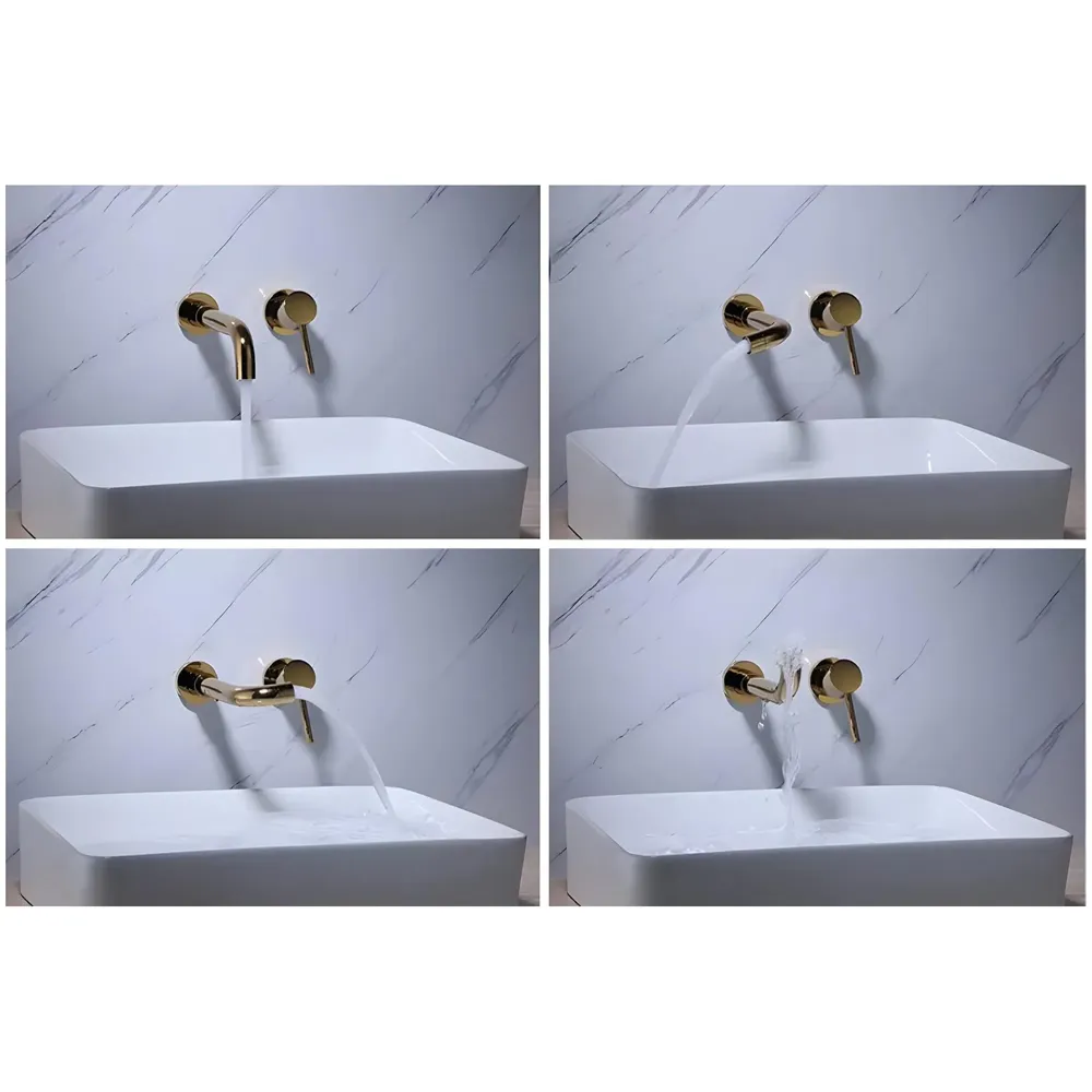 SS Gold Wall Mixer Hot and Cold Basin Tap Faucet Basin Mixer Wall Mounted Mixer with Concealed Parts, for Bathroom Wash Basin -19.5cm