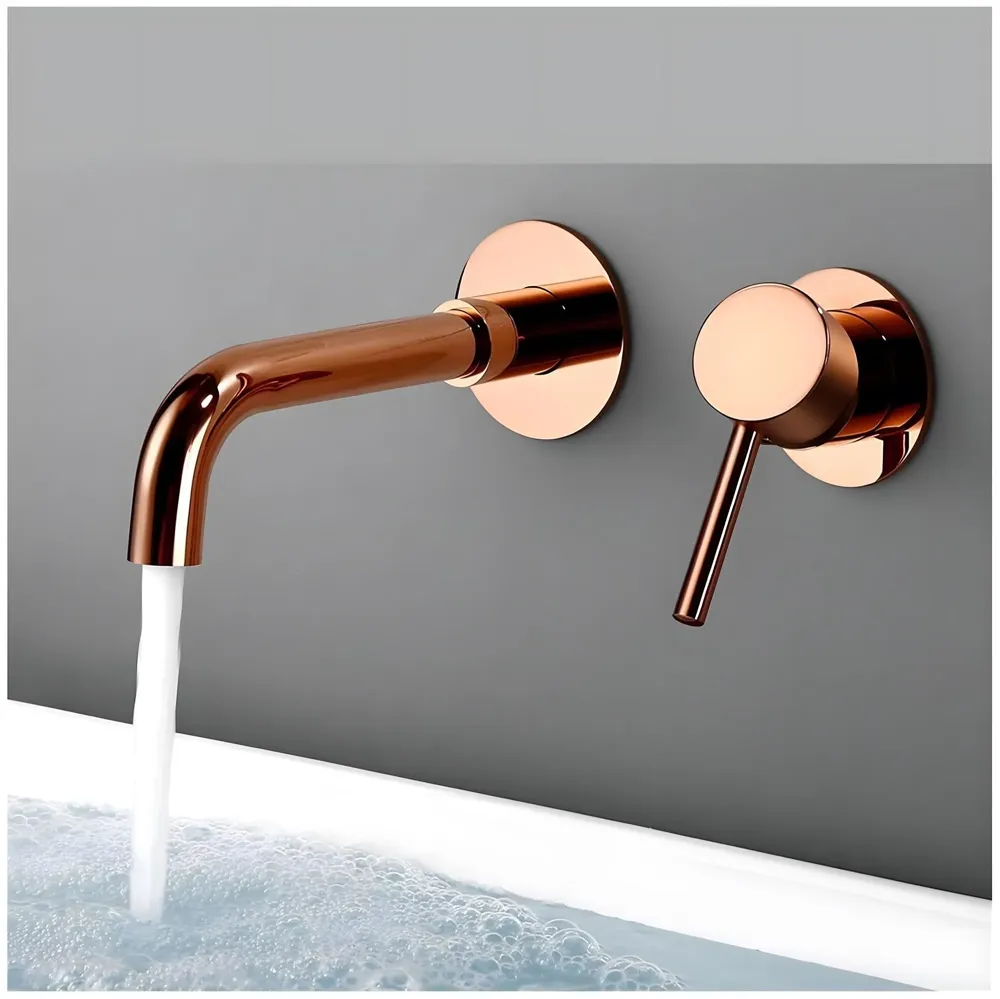 SS Rose Gold Wall Mixer Hot and Cold Basin Tap Faucet Basin Mixer Wall Mounted Mixer with Concealed Parts, for Bathroom Wash Basin -19.5cm