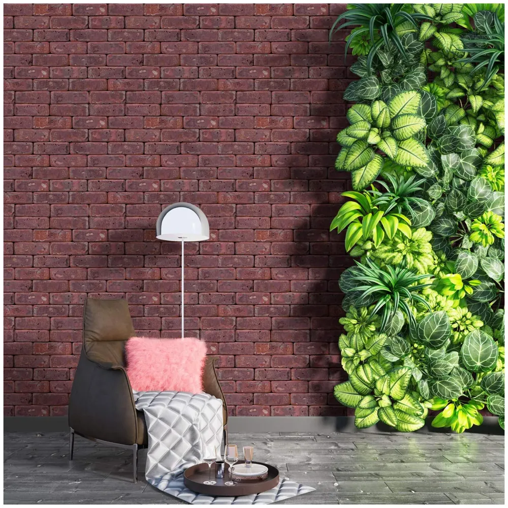 PVC Coated Textured Wallpaper With Bricks Design, 0.53 x 10 M