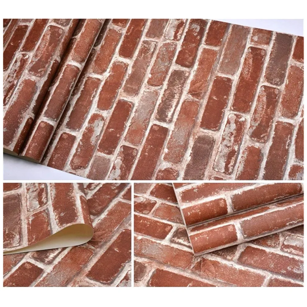 PVC Coated Textured Wallpaper With Bricks Design, 0.53 x 10 M