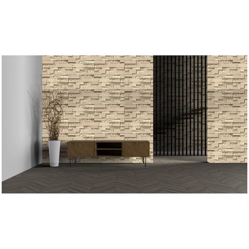 Textured Dholpur Slate Stone Wallpaper Hotelier Series (0.53 * 10 M, 57 Square Feet) Full Roll (Cream Slate) Premium