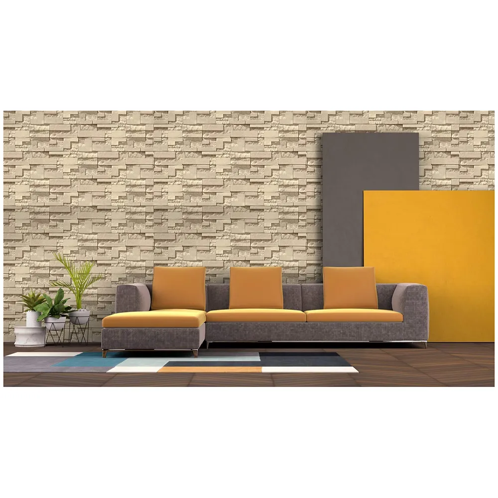 Textured Dholpur Slate Stone Wallpaper Hotelier Series (0.53 * 10 M, 57 Square Feet) Full Roll (Cream Slate) Premium