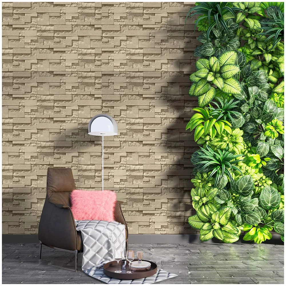 Textured Dholpur Slate Stone Wallpaper Hotelier Series (0.53 * 10 M, 57 Square Feet) Full Roll (Cream Slate) Premium