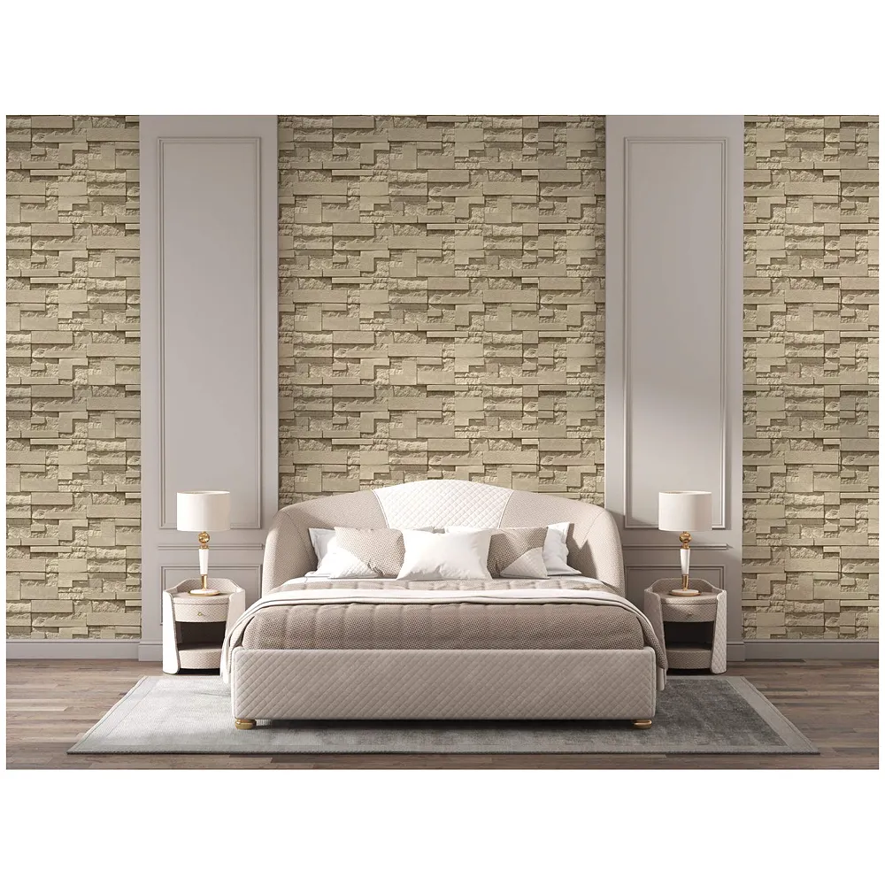 Textured Dholpur Slate Stone Wallpaper Hotelier Series (0.53 * 10 M, 57 Square Feet) Full Roll (Cream Slate) Premium