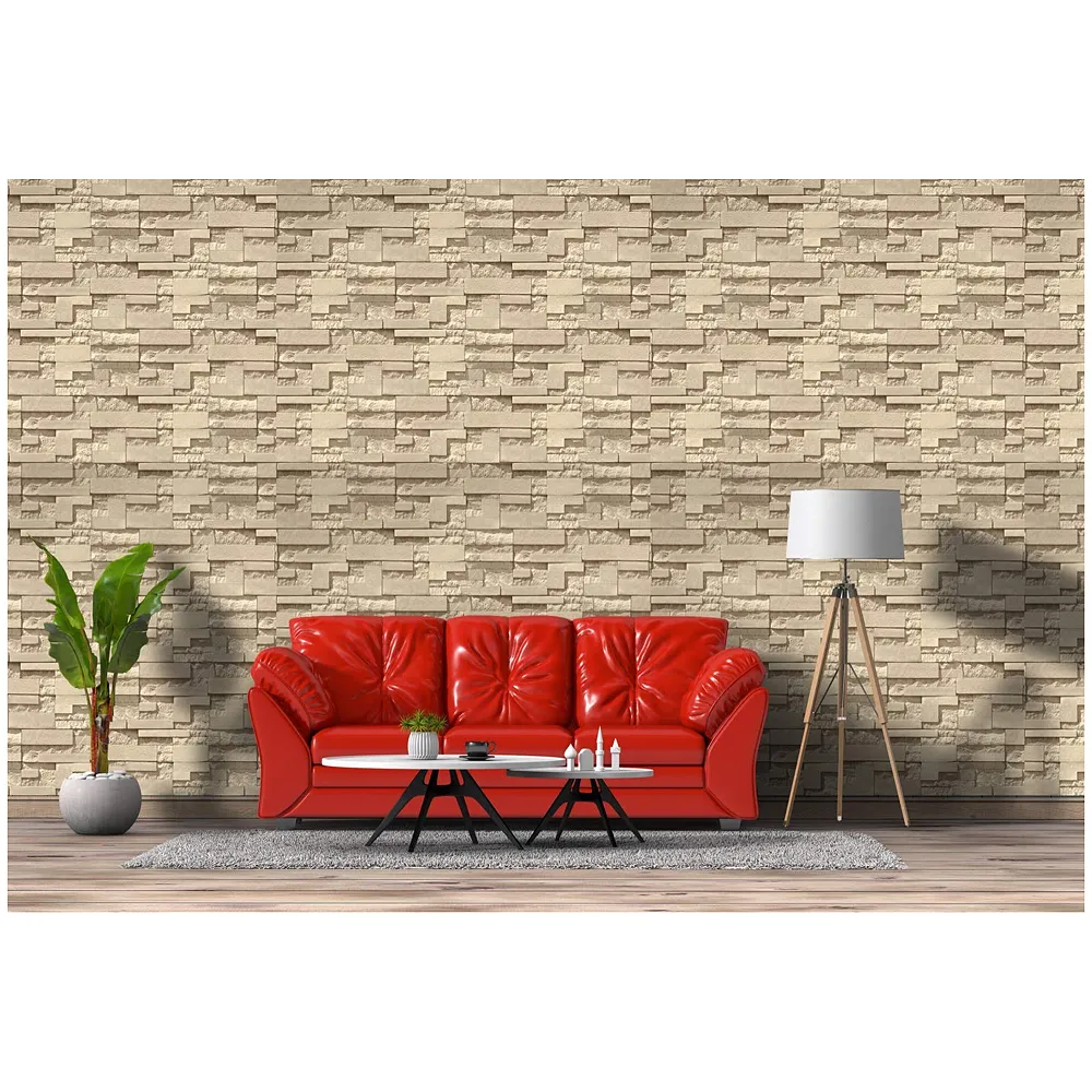Textured Dholpur Slate Stone Wallpaper Hotelier Series (0.53 * 10 M, 57 Square Feet) Full Roll (Cream Slate) Premium