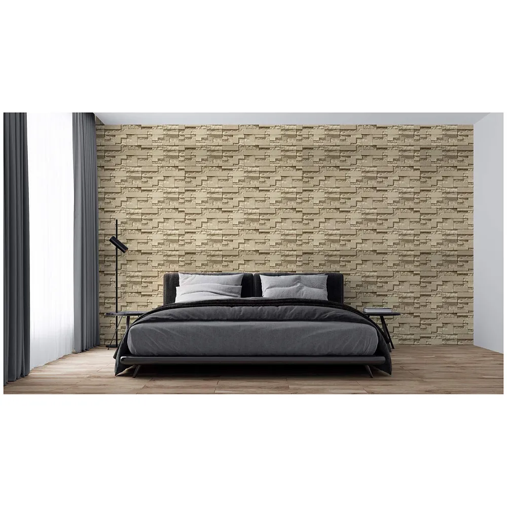 Textured Dholpur Slate Stone Wallpaper Hotelier Series (0.53 * 10 M, 57 Square Feet) Full Roll (Cream Slate) Premium