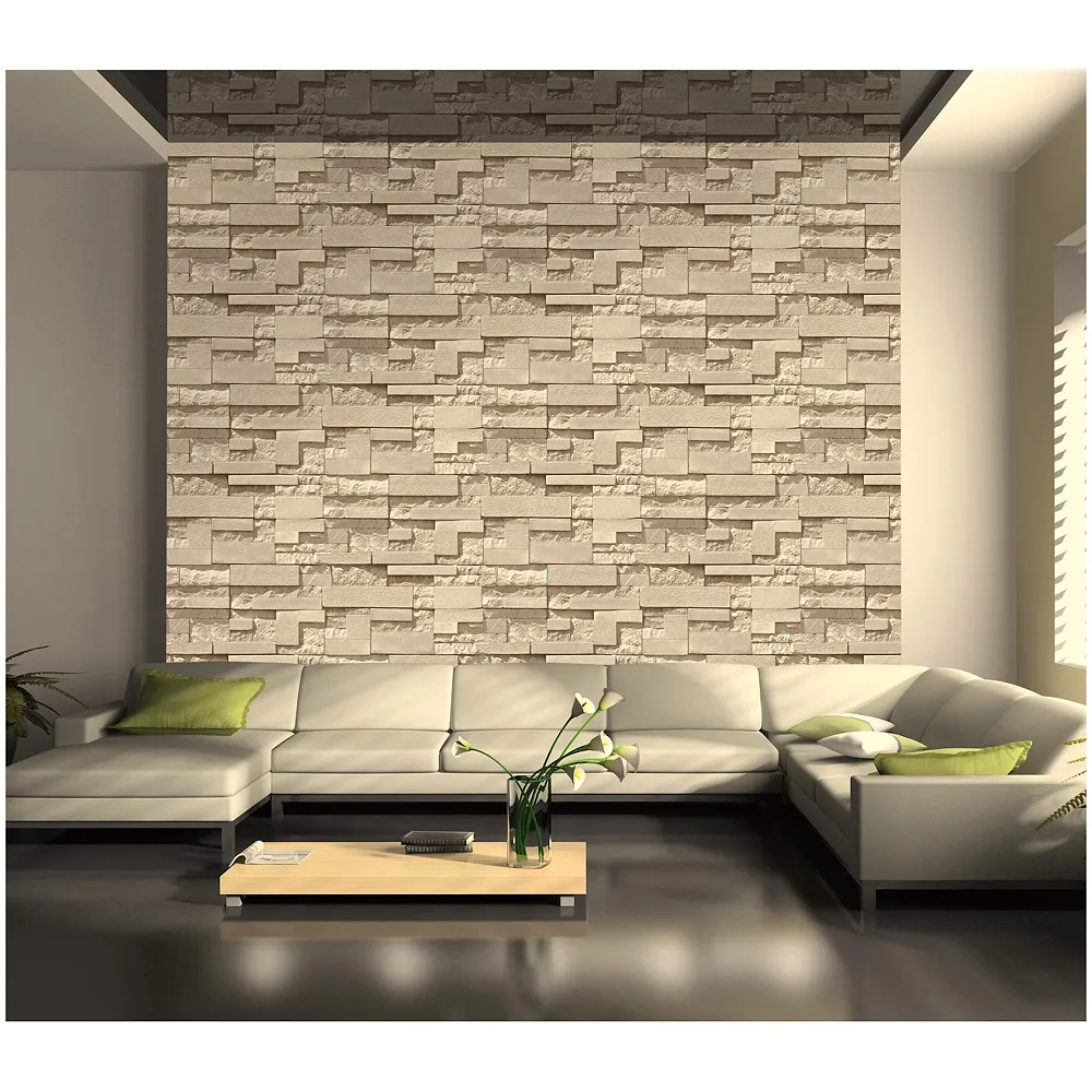Textured Dholpur Slate Stone Wallpaper Hotelier Series (0.53 * 10 M, 57 Square Feet) Full Roll (Cream Slate) Premium